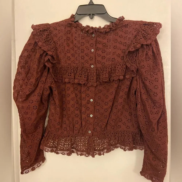 Doen Floryn Lace Trimmed Ruffled Top Antique Walnut Size Medium - Picture 5 of 10